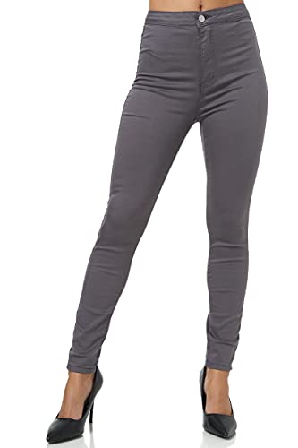 Elara Damen Jeans High Waist Slim Fit Chunkyrayan JS710-18 Grau 40 (L) von Elara