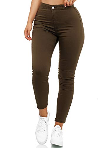 Elara Damen Jeans High Waist Slim Fit Chunkyrayan JS710-2 Olive 34 (XS) von Elara