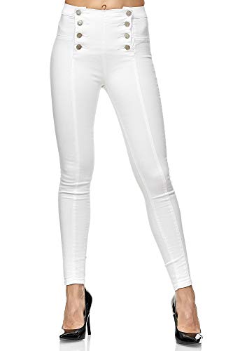 Elara Damen Jeans Skinny High Waist Hose Chunkyrayan JS001-1 White-36 (S) von Elara