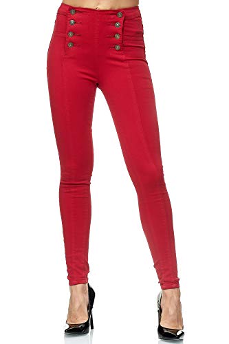 Elara Damen Jeans Skinny High Waist Hose Chunkyrayan JS001-3 Red-46 (3XL) von Elara