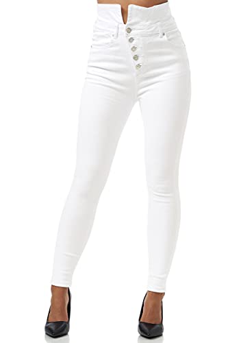Elara Damen Jeans Stretch Chunkyrayan JS999-1 Weiss-42 (XL) von Elara