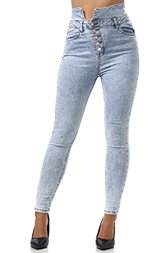 Elara Damen Jeans Stretch Chunkyrayan JS999-2 Hellblau-38 (M) von Elara