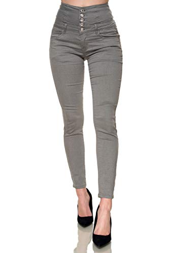 Elara Damen Jeans Stretch Skinny High Waist Chunkyrayan EL60-21 Hellgrau-36 (S) von Elara