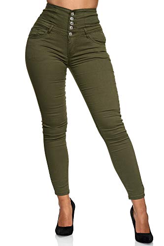 Elara Damen Jeans Stretch Skinny High Waist Chunkyrayan EL60-22 Gruen-34 (XS) von Elara