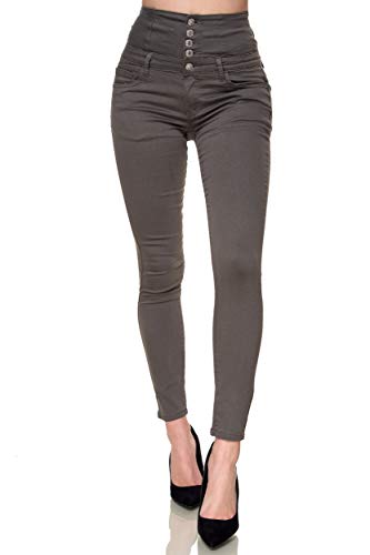 Elara Damen Jeans Stretch Skinny High Waist Chunkyrayan EL60-6 Grau-52 (6XL) von Elara
