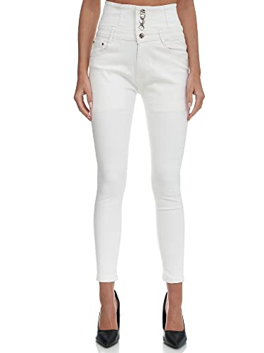 Elara Damen Jeans Stretch Skinny High Waist Chunkyrayan EL60-9 Weiss-46 (3XL) P von Elara