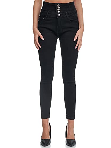 Elara Damen Jeans Stretch Skinny High Waist Chunkyrayan EL60 Schwarz-40 (L) P von Elara