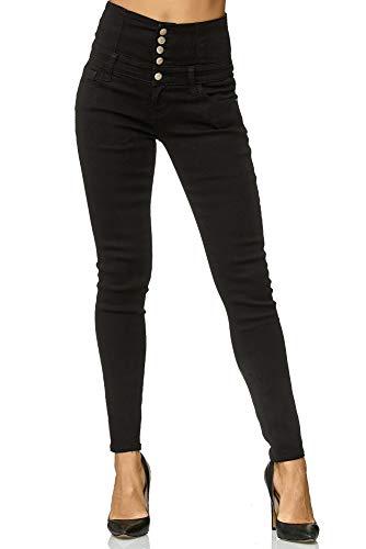 Elara Damen Jeans Stretch Skinny High Waist Chunkyrayan EL60 Schwarz-44 (2XL) von Elara