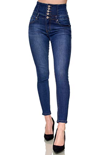 Elara Damen Jeans Stretch Skinny High Waist Chunkyrayan EL60D1 Dunkelblau-54 (7XL) von Elara