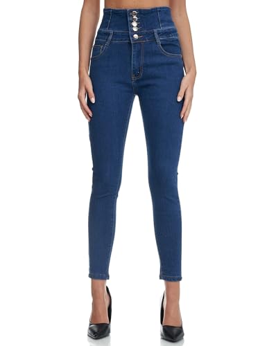 Elara Damen Jeans Stretch Skinny High Waist Chunkyrayan EL60D2 Blau-40 (L) P von Elara