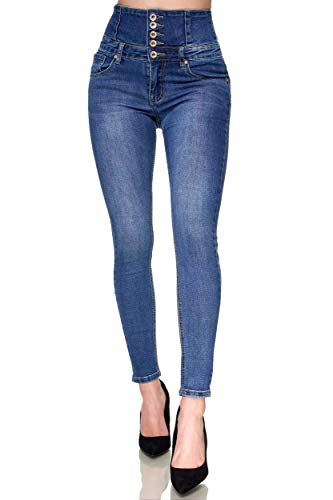 Elara Damen Jeans Stretch Skinny High Waist Chunkyrayan EL60D2 Blau-40 (L) von Elara
