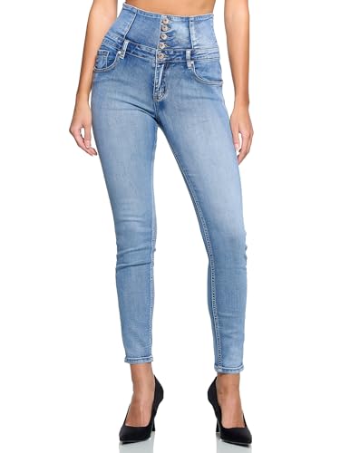 Elara Damen Jeans Stretch Skinny High Waist Chunkyrayan EL60D4 Light Blue Denim-50 (5XL) von Elara