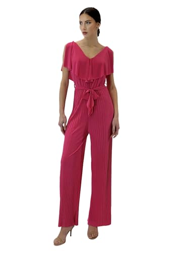Elara Damen Jumpsuit V-Schnitt 1205 Fuchsia von Elara