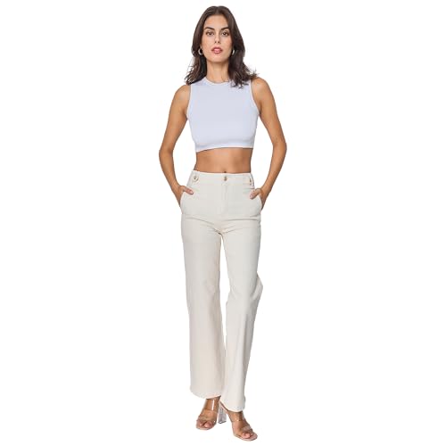 Elara Damen Lockere Schlagjeans 77516 Light Beige-38 von Elara