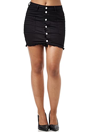 Elara Damen Minirock Stretch Jeans Skirt Chunkyrayan JS996 Schwarz-38 (M) von Elara