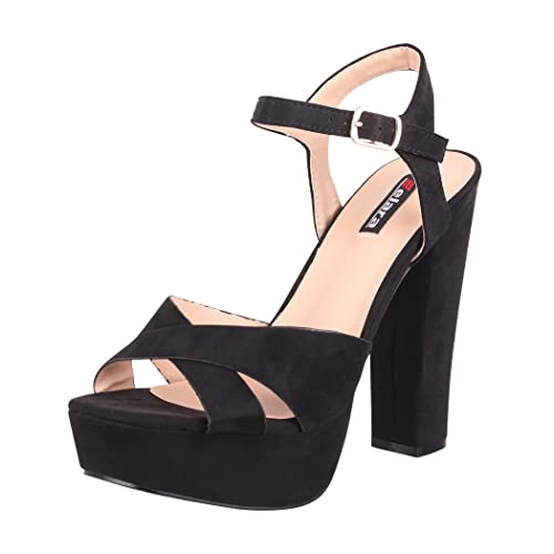 Elara Damen Pumps Bequeme Peep Toe Pumps Trendige Plateau High Heels Chunkyrayan AT0985 Black-35 von Elara