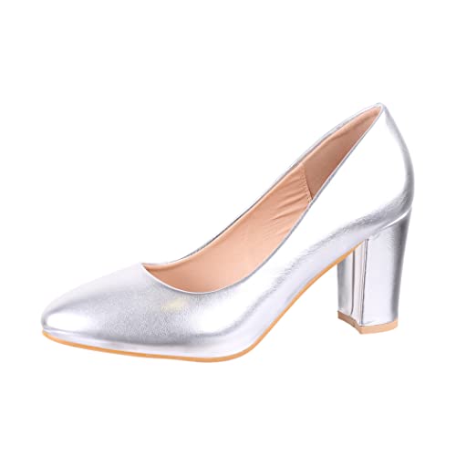 Elara Damen Pumps Chunkyrayan CIC-15 Silver-36 von Elara