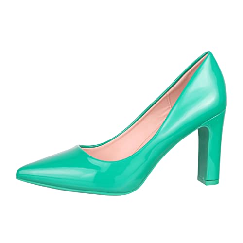 Elara Damen Pumps High Heels Absatz Vintage Chunkyrayan B0-115 Green-37 von Elara