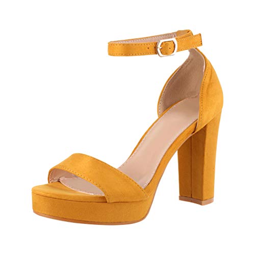 Elara Damen Pumps High Heels Chunkyrayan 6950-GL Yellow-41 von Elara