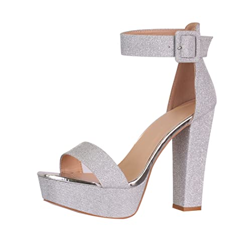 Elara Damen Sandaletten High Heels Chunkyrayan 8338-45 Silver-39 von Elara