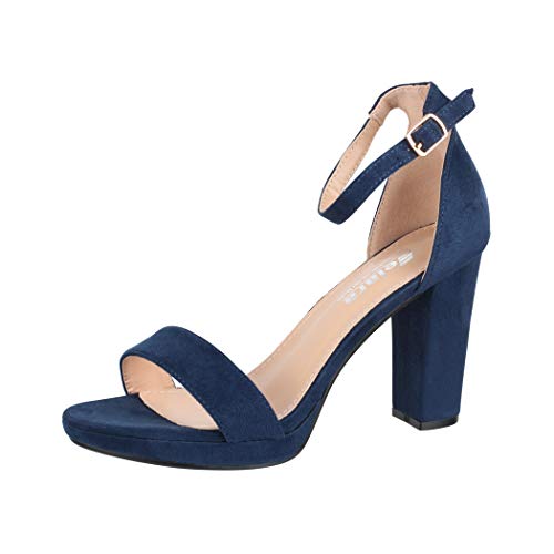 Elara Damen Pumps High Heels Chunkyrayan WW100 Blue-41 von Elara