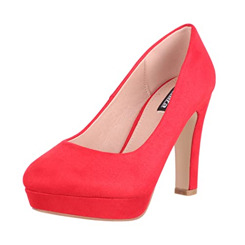 Elara Damen Pumps Plateau Chunkyrayan E22360-Red-38 von Elara