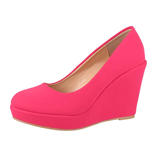 Elara Damen Pumps Keilabsatz Wedges Plateau Chunkyrayan BY8013-SP-Red-38 von Elara