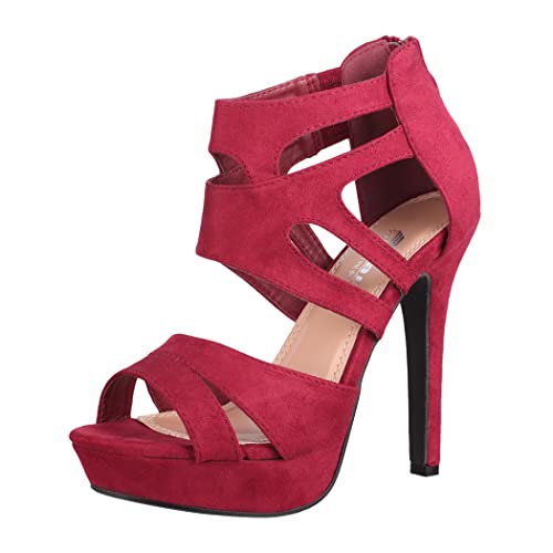 Elara Damen Pumps Offen Stilettos High Heels Chunkyrayan LL85-Bordo-35 von Elara