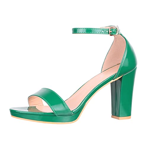 Elara Damen Pumps Riemchen High Heels Chunkyrayan OK-30 Green-37 von Elara