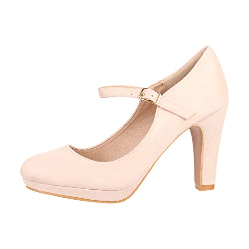 Elara Damen Pumps Riemchen High Heels Vintage Chunkyrayan New BL692 Beige-39 von Elara