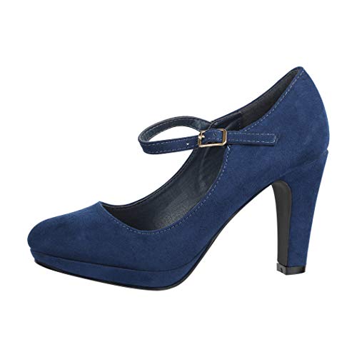 Elara Damen Pumps Riemchen High Heels Vintage Chunkyrayan New BL692 Navy-40 von Elara