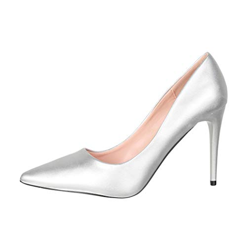 Elara Damen Pumps Spitz Chunkyrayan B0-110 Silver-40 von Elara