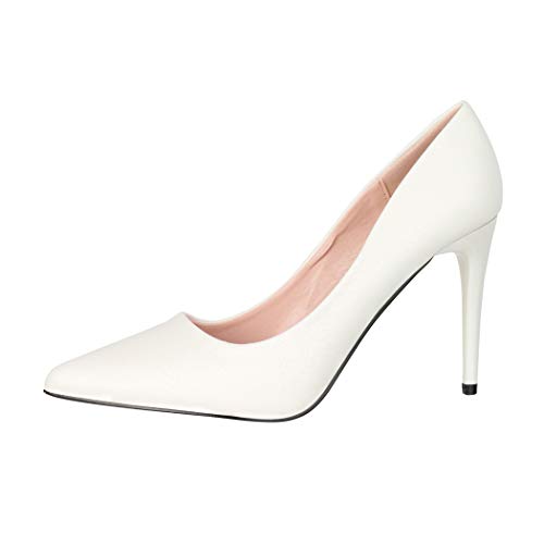 Elara Damen Pumps Spitz Chunkyrayan B0-110 White-39 von Elara