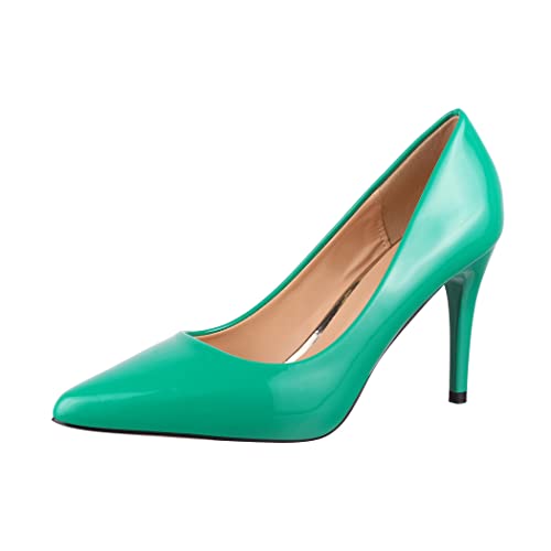 Elara Damen Pumps Spitz Lack Stiletto Chunkyrayan B0-129 Green-39 von Elara