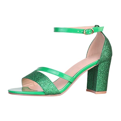 Elara Damen Sandaletten Strass Chunkyrayan C-23 Green-37 von Elara