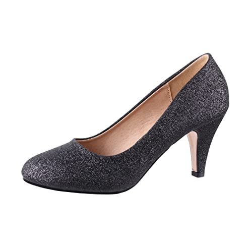 Elara Damen Pumps Strass High Heels Chunkyrayan 8981 P Black-37 von Elara