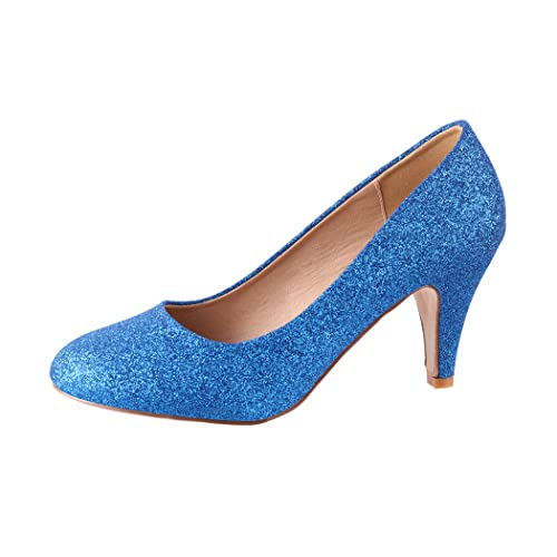 Elara Damen Pumps Strass High Heels Chunkyrayan 8981 P Blue-36 von Elara