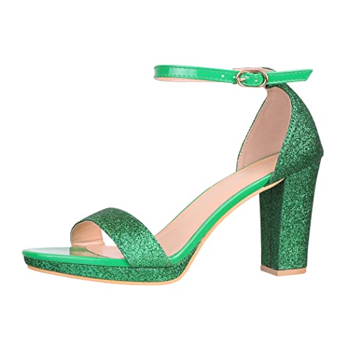 Elara Damen Pumps Strass High Heels Chunkyrayan OK-29 Green-37 von Elara