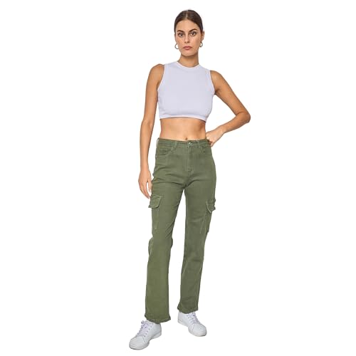 Elara Damen Schlag Cargohose 99639 Khaki-42 von Elara