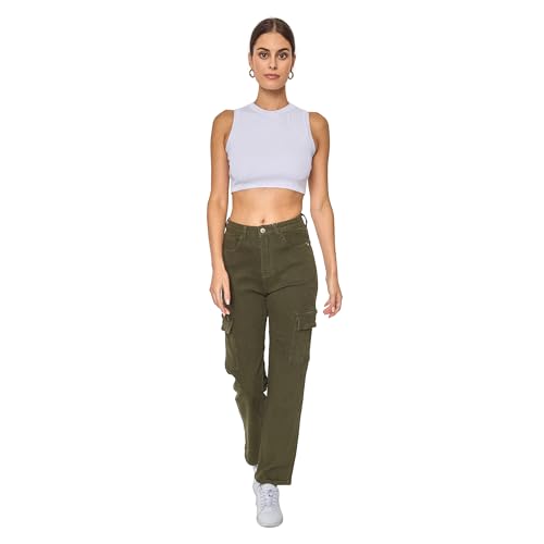 Elara Damen Schlag Cargohose 99639 Olive-34 von Elara