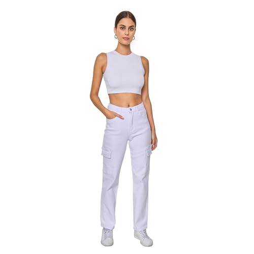 Elara Damen Schlag Cargohose 99639 White-40 von Elara