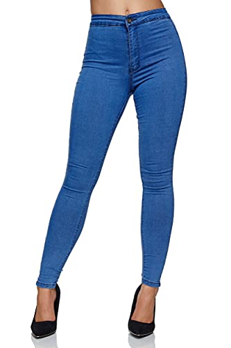 Elara Damen Slim Fit Hose Highwaist Jeans Chunkyrayan 915-3D Hellblau 36 (S) von Elara