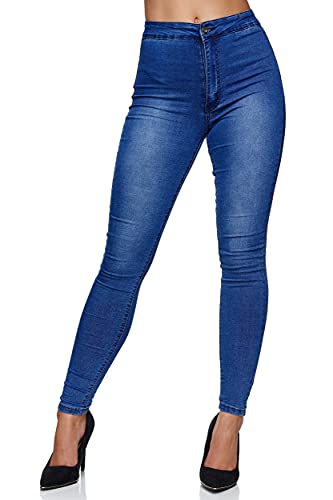 Elara Damen Slim Fit Hose Highwaist Jeans Chunkyrayan 915-4B Blau 34 (XS) von Elara