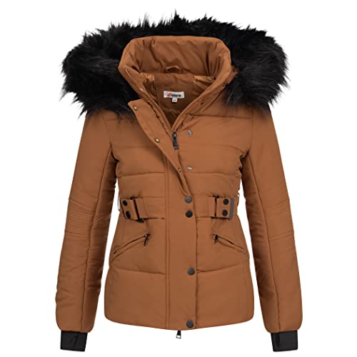 Elara Damen Steppjacke Parka Kurz Mantel Chunkyrayan EL-JA03 Khaki-34 (XS) von Elara