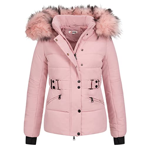 Elara Damen Steppjacke Parka Kurz Mantel Chunkyrayan EL-JA03 Rosa-34 (XS) von Elara