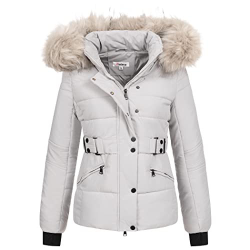 Elara Damen Steppjacke Parka Kurz Mantel Grau Chunkyrayan EL-JA03 Grey-34 (XS) von Elara