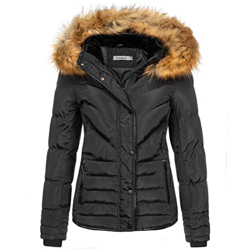 Elara Damen Steppjacke Winter Tailliert Schwarz Chunkyrayan EL-JA01 Black/Natur 38 (M) von Elara