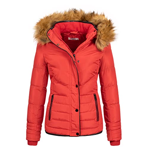 Elara Damen Steppjacke Winter Tailliert Rot Chunkyrayan EL-JA01 Red 36 (S) von Elara