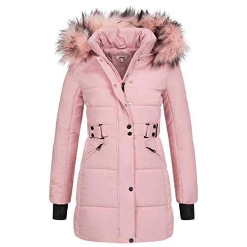 Elara Damen Steppjacke Winterjacke Kunstfellkragen Chunkyrayan EL-JA02 Rosa-34 (XS) von Elara