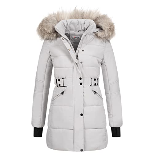 Elara Damen Steppjacke Winterjacke Kunstfellkragen Grau Chunkyrayan EL-JA02 Grey-34 (XS) von Elara